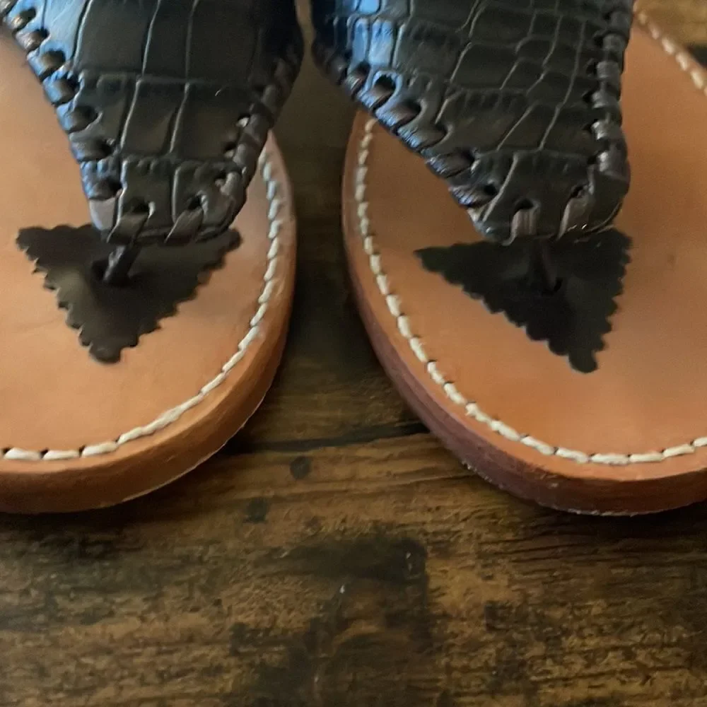 Palm Beach Sandals  Croc Dark Brown Leather flip-flops Size 7 / excellent